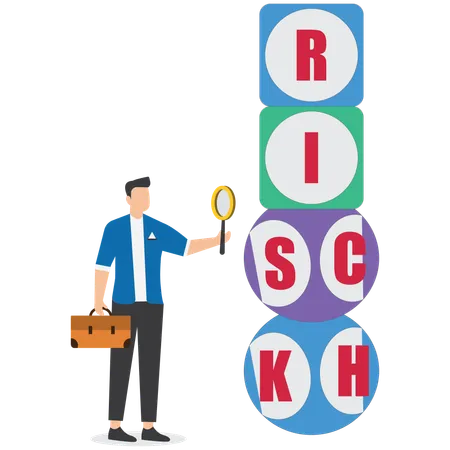 Businessman analyze a cube rich and risk word  Illustration