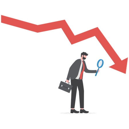 Businessman analyze down arrow chart graph and bankrupt finance  イラスト