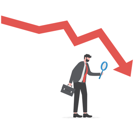 Businessman analyze down arrow chart graph and bankrupt finance  Illustration