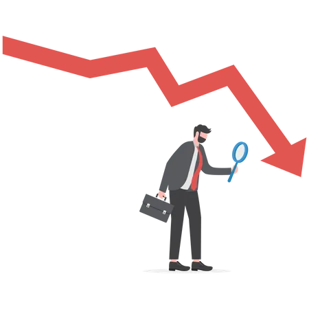 Businessman analyze down arrow chart graph and bankrupt finance  Illustration