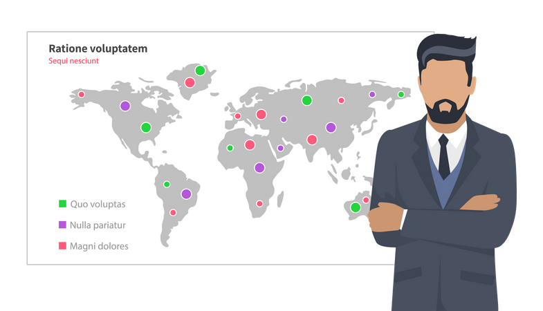 Businessman analyze global business report  Illustration