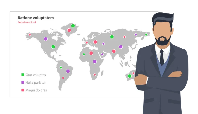 Businessman analyze global business report  Illustration