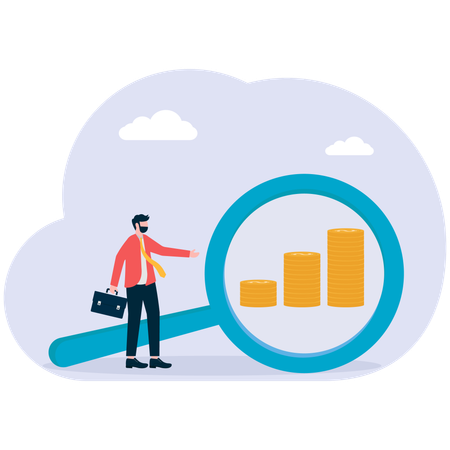 Businessman analyzes bar chart data  Illustration