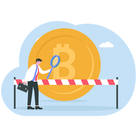 Businessman analyzes bitcoin market  Illustration