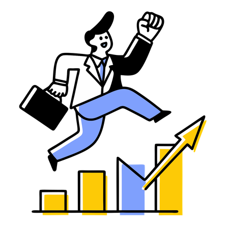 Businessman analyzes business data graph  Illustration
