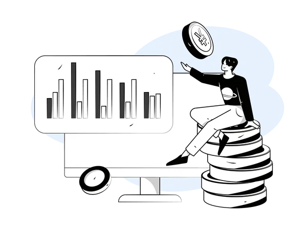 Businessman analyzes business graphs  Illustration