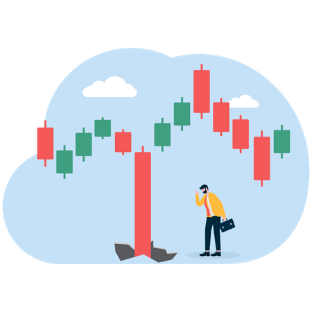 Businessman analyzes candle stick graph  Illustration