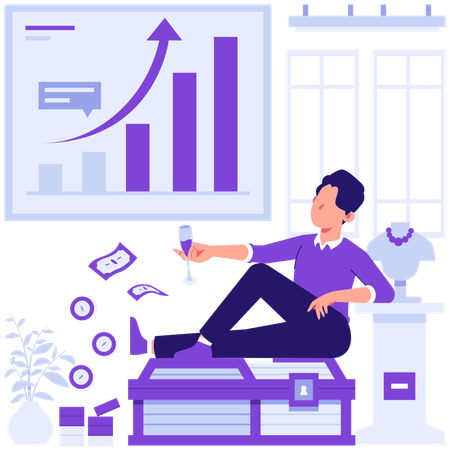 Businessman analyzes chart data  Illustration