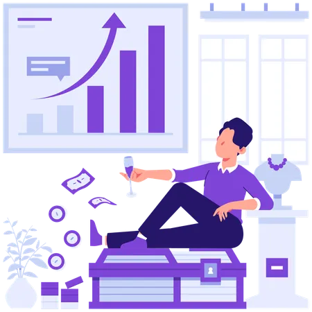Businessman analyzes chart data  Illustration