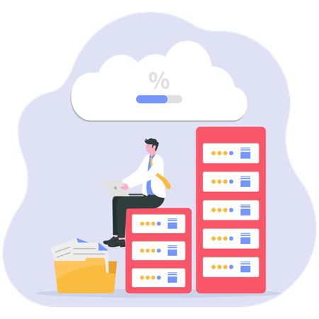 Businessman analyzes cloud server  Illustration