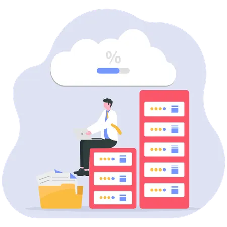 Businessman analyzes cloud server  Illustration