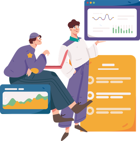 Businessman analyzes data analysis in meeting  Illustration