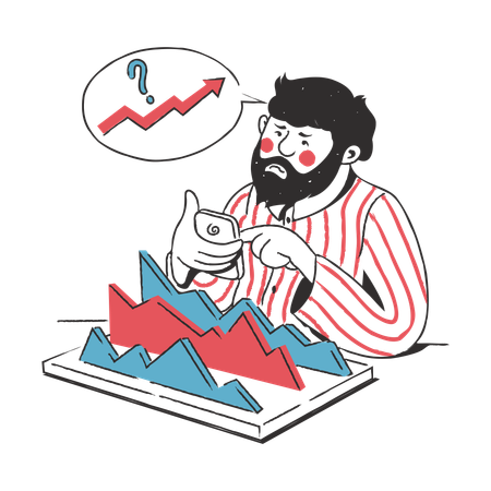 Businessman analyzes data and indicators  Illustration