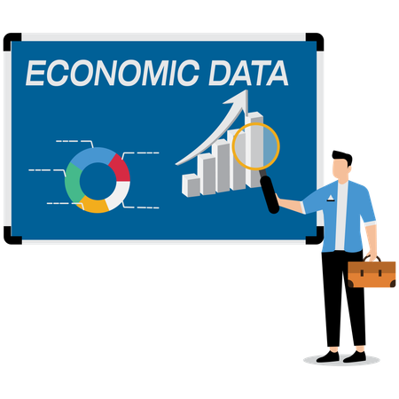 Businessman analyzes economic data  Illustration