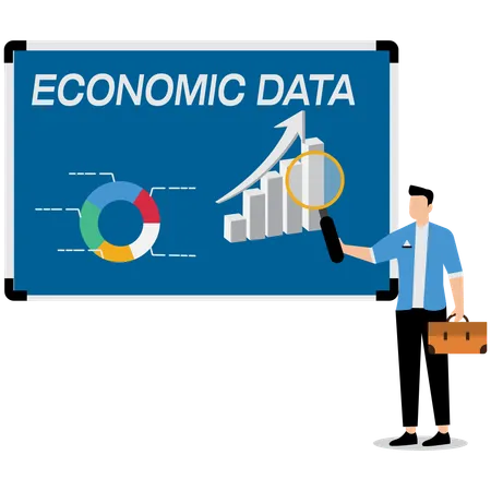 Businessman analyzes economic data  Illustration