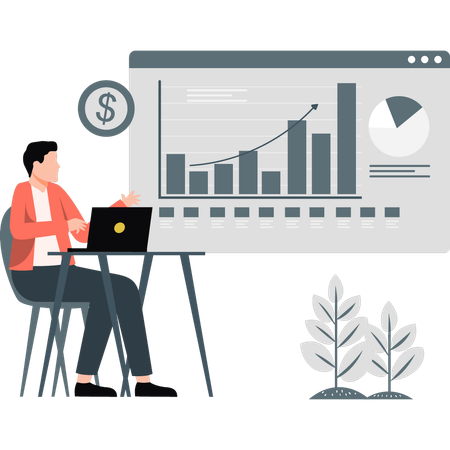 Businessman analyzes financial graphs  Illustration