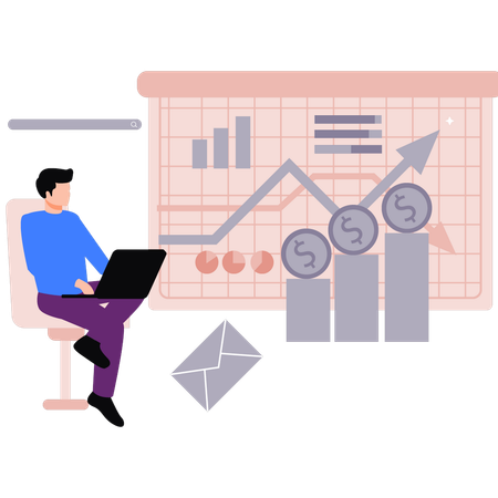 Businessman analyzes financial presentation  Illustration