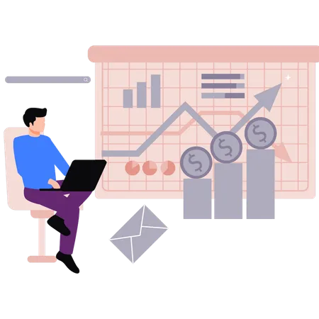 Businessman analyzes financial presentation  Illustration