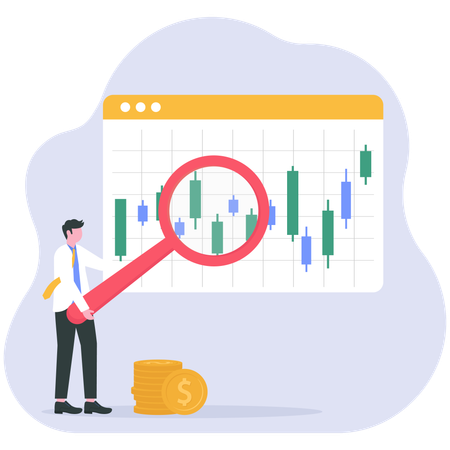 Businessman analyzes investment data  Illustration