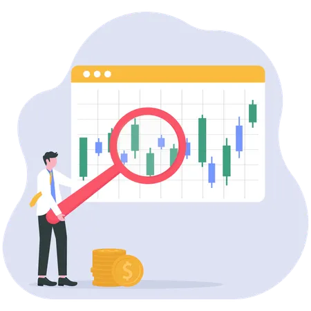 Businessman analyzes investment data  Illustration