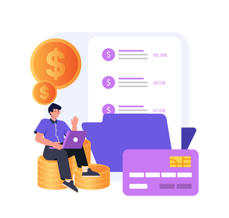 Businessman analyzes monthly expenses  Illustration
