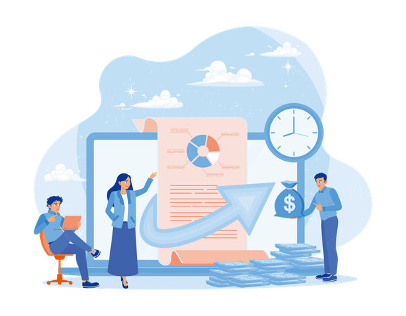 Businessman analyzes office finances and Guarantee of financial security at bank  Illustration