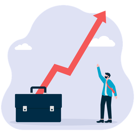 Businessman analyzes profit graph  Illustration