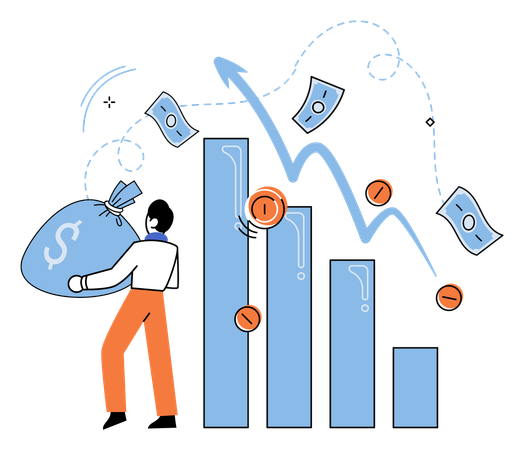 Businessman analyzes profit graph  Illustration