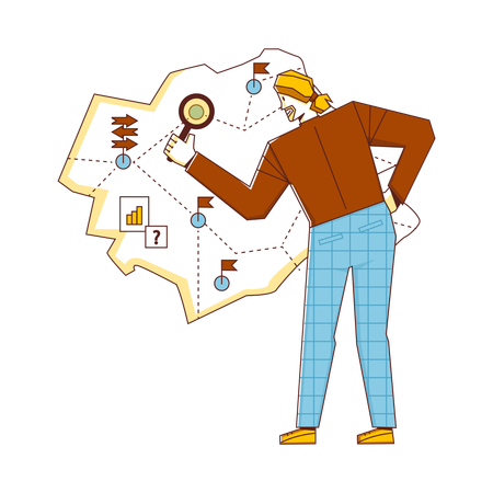 Businessman analyzes strategy map  Illustration