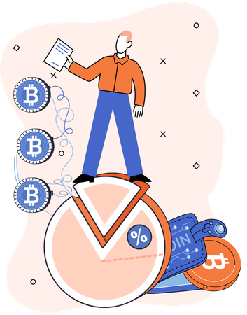 Businessman analyzing bitcoin pie diagram data  Illustration