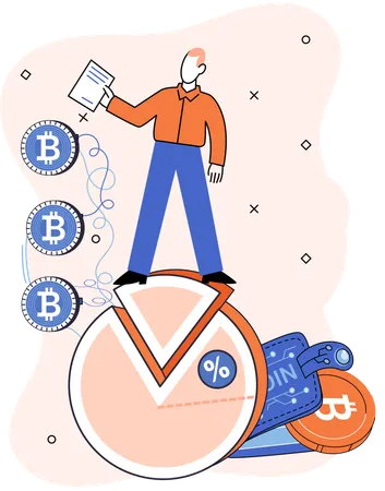 Businessman analyzing bitcoin pie diagram data  Illustration