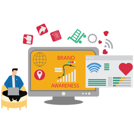 Businessman analyzing brand Growth  Illustration