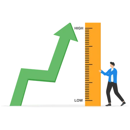 Business Career Growth Profitable Growth Or Investment Businessman Uses A Tape Measure To Measure The Growth Of An Upward Pointing Graph Illustration Illustration