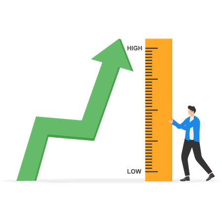 Businessman analyzing business growth and development  イラスト