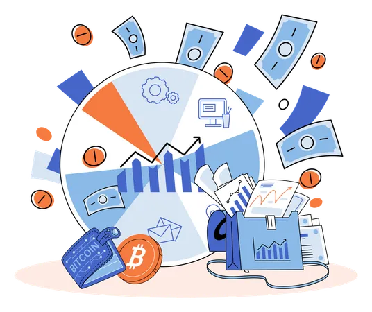 Businessman analyzing business pie chart  Illustration