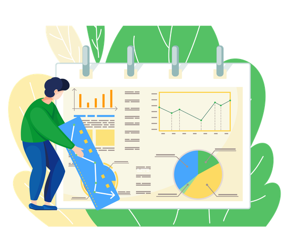 Businessman analyzing chart and reports  Illustration