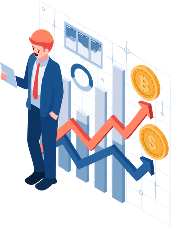 Businessman Analyzing Cryptocurrency Market Trends  Illustration