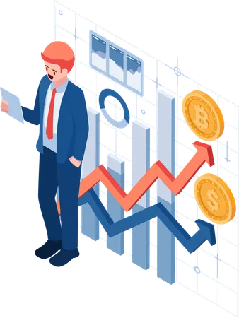 Businessman Analyzing Cryptocurrency Market Trends  Illustration