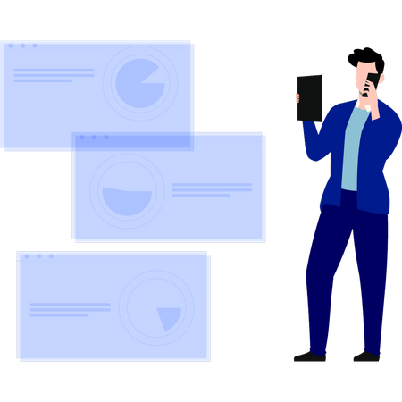Businessman analyzing data and talking on mobile  Illustration