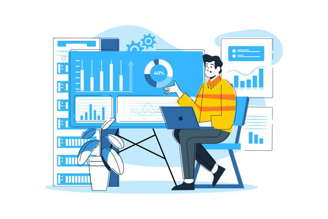 Businessman Analyzing Data  Illustration