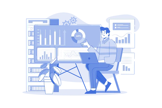 Businessman Analyzing Data  Illustration