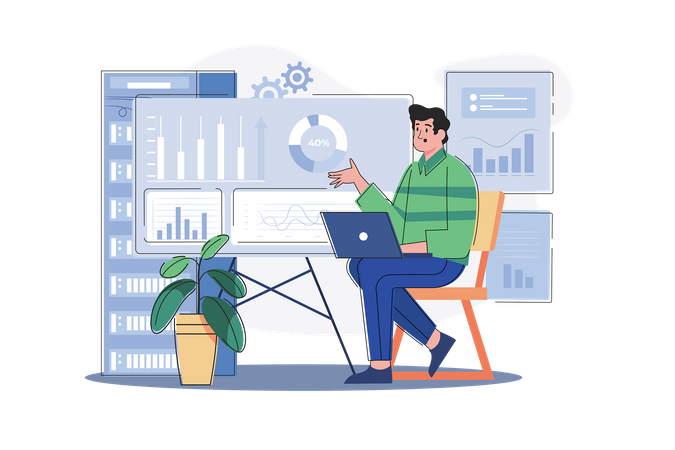 Businessman Analyzing Data  Illustration
