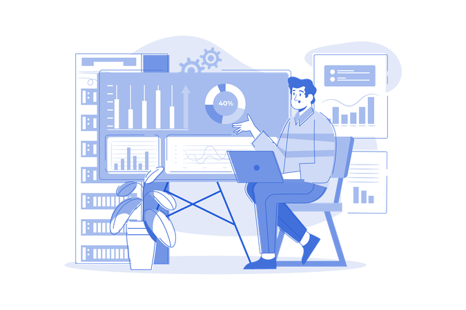 Businessman Analyzing Data  Illustration