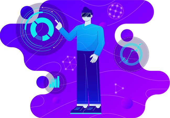 Businessman analyzing data using Metaverse  Illustration