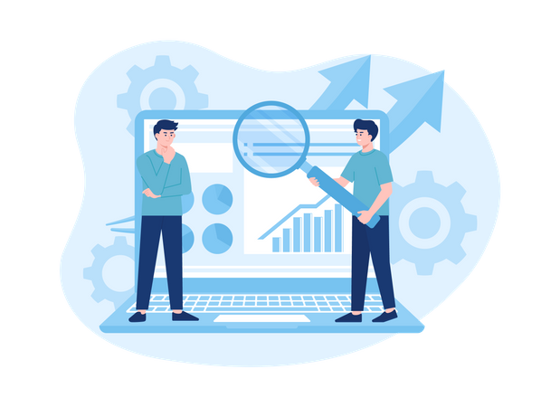 Businessman analyzing graph with magnifying glass  Illustration