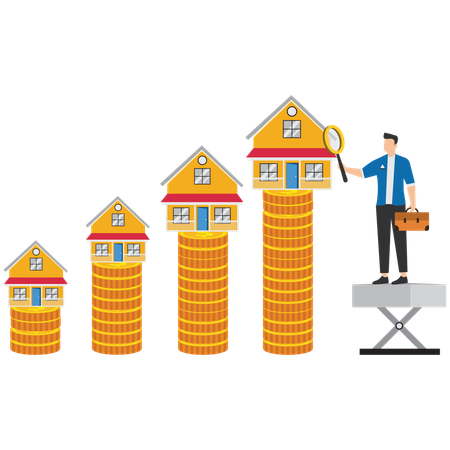 Businessman analyzing houses different heights  Illustration