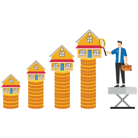 Businessman analyzing houses different heights  Illustration