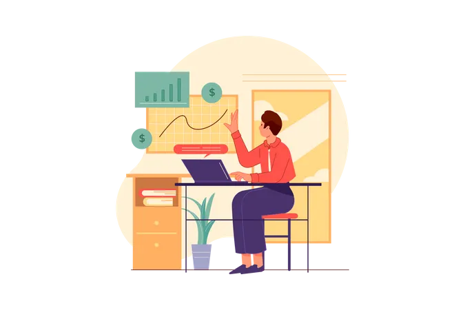 Businessman analyzing income using statistics chart  Illustration