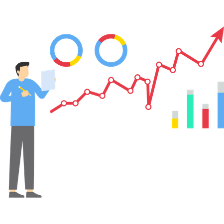 Businessman analyzing industry growth report Illustration