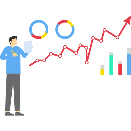Businessman analyzing industry growth report Illustration